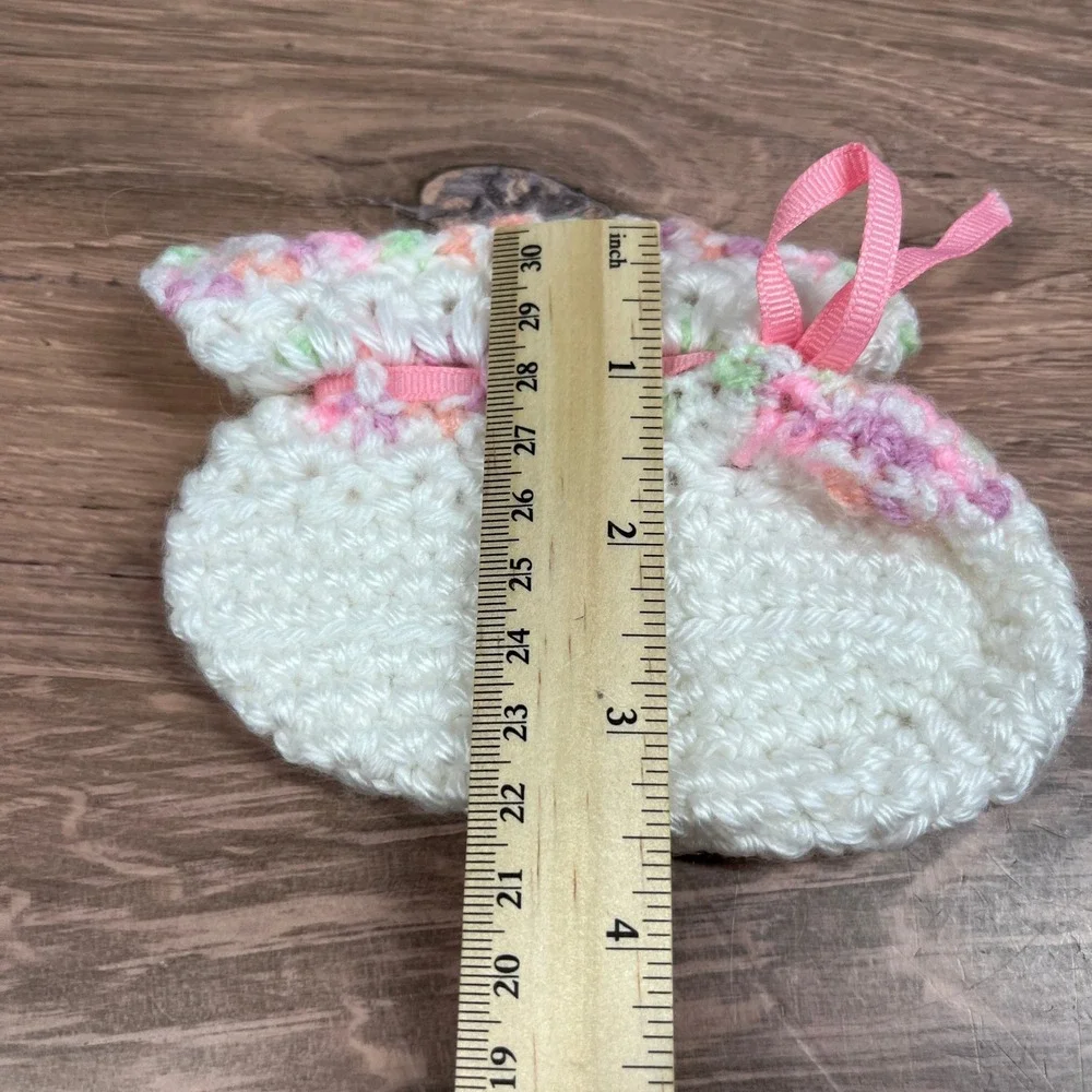 Crochet Hat and Booties Set Baby Newborn White Pink Pastel Handmade